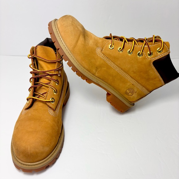 Timberland Premium Work Wheat Tan Leather Nubuck Hiking Boots size 2.5 - Picture 1 of 14